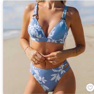 Cupshe Tropical Floral Cutout‎ O-Ring, Back Tie, Mid Rise Bikini Set Swimsuit